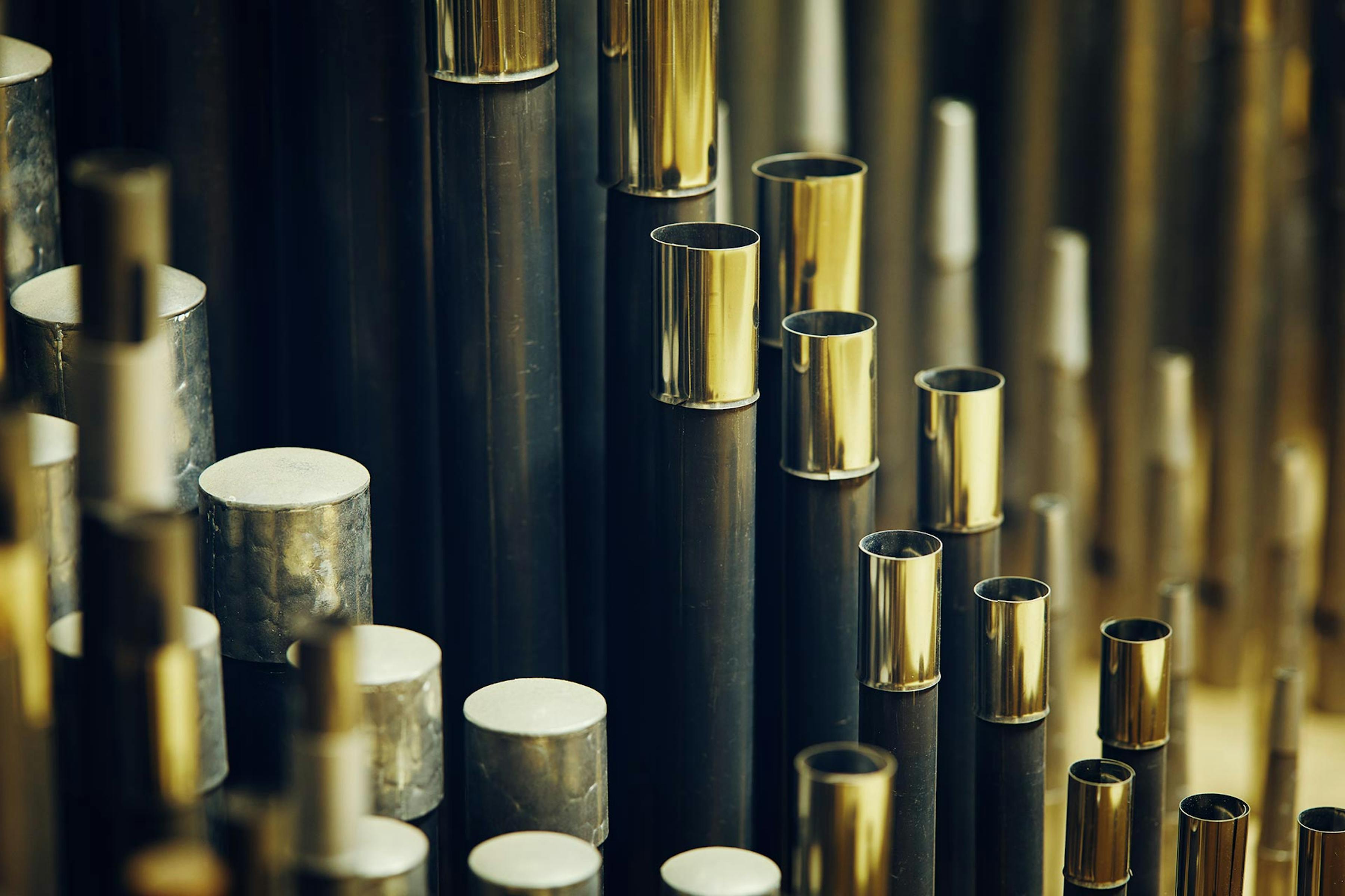 Close up of organ pipes in detail