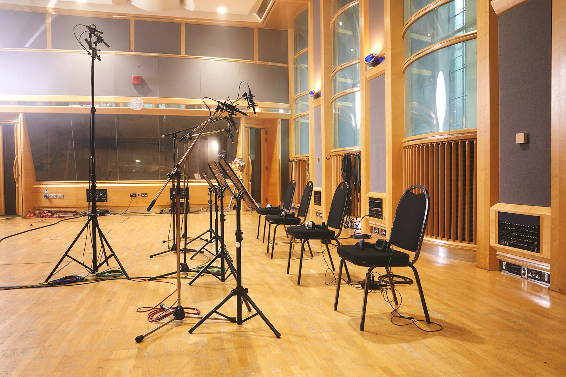 microphones and chairs set up for recording