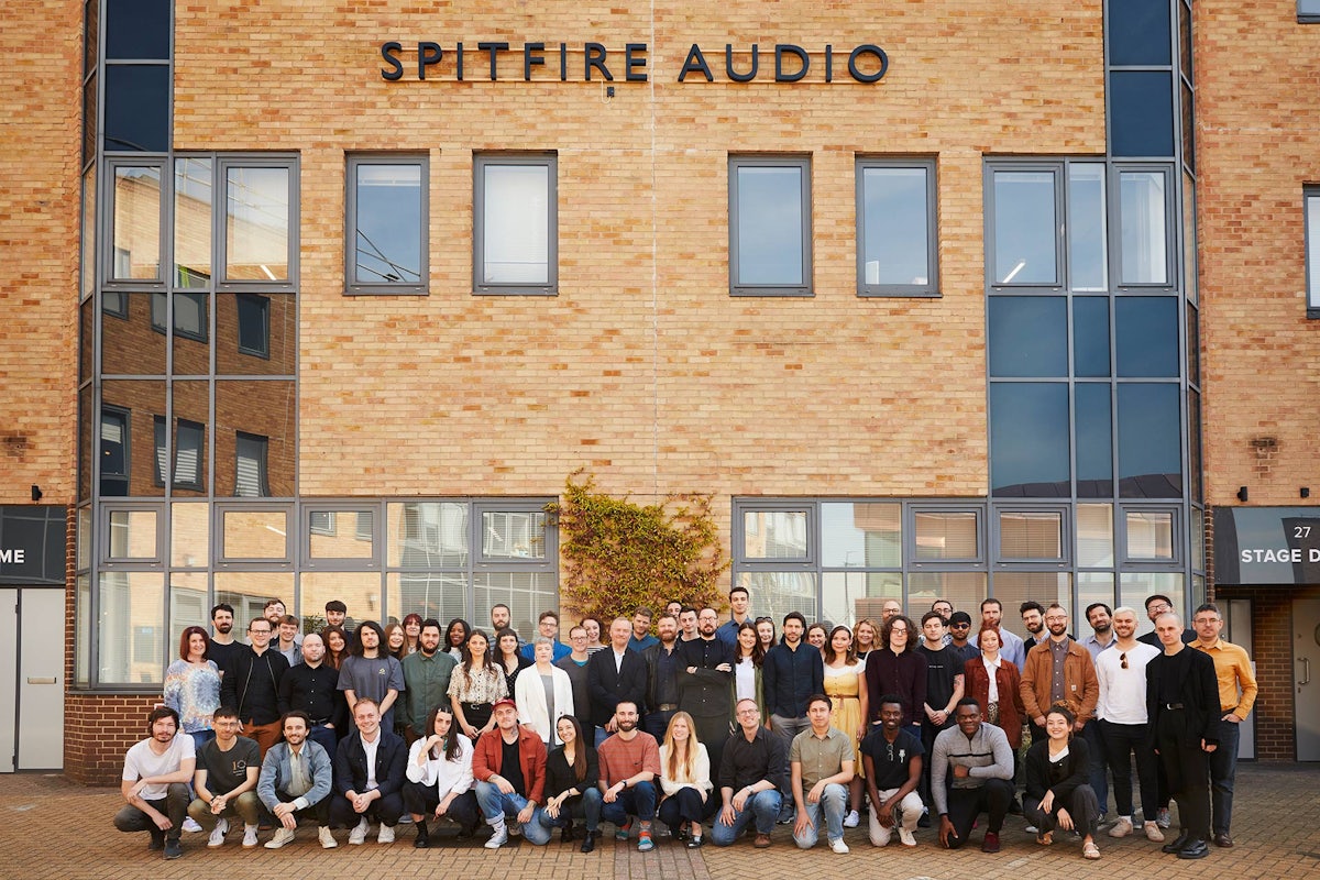 Spitfire Audio staff in front of HQ