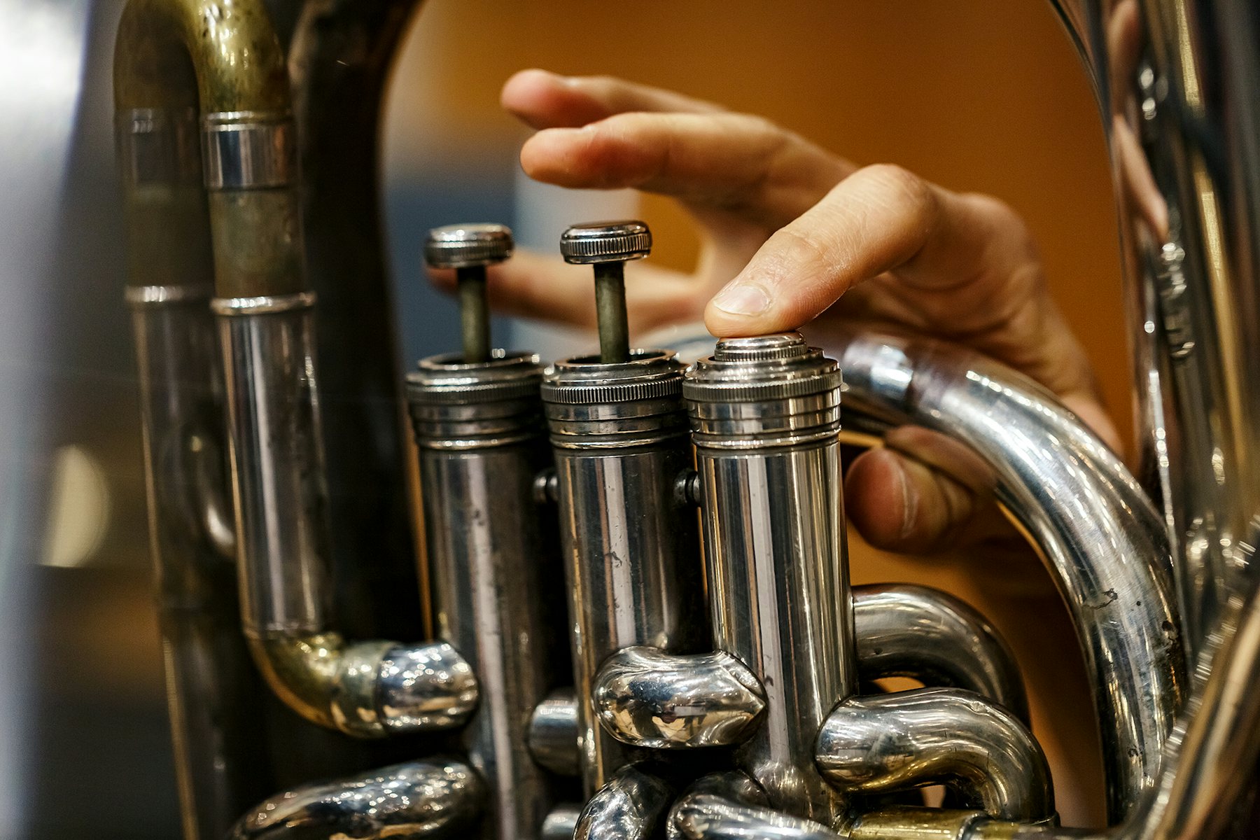 Close up of brass instrument valves