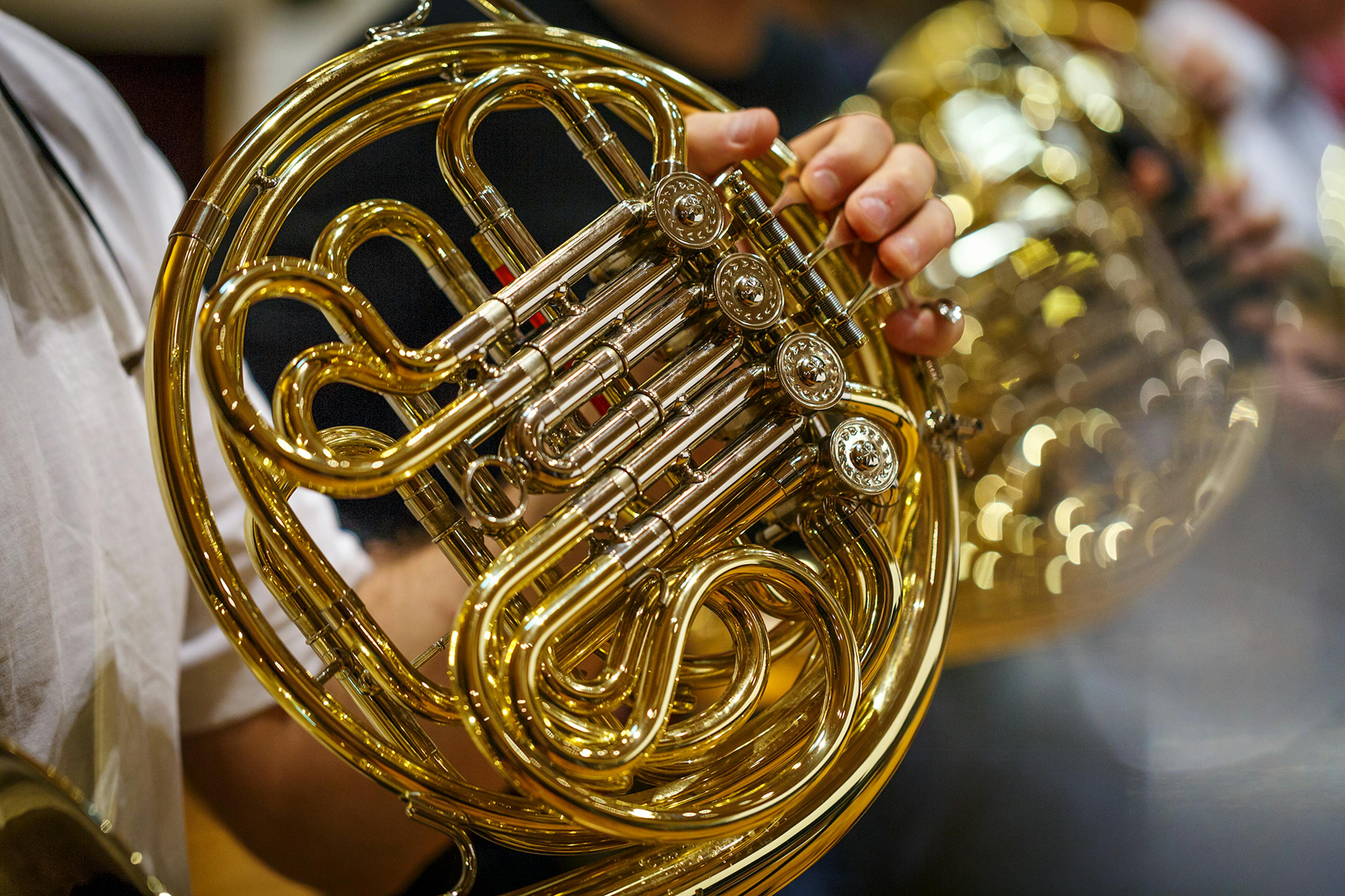 French horn Close up of french horn