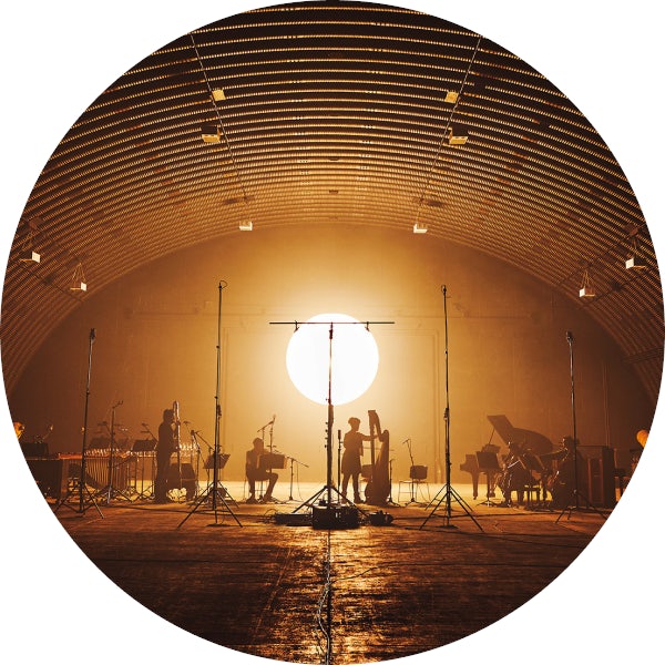 London Contemporary Orchestra in an airplane hangar