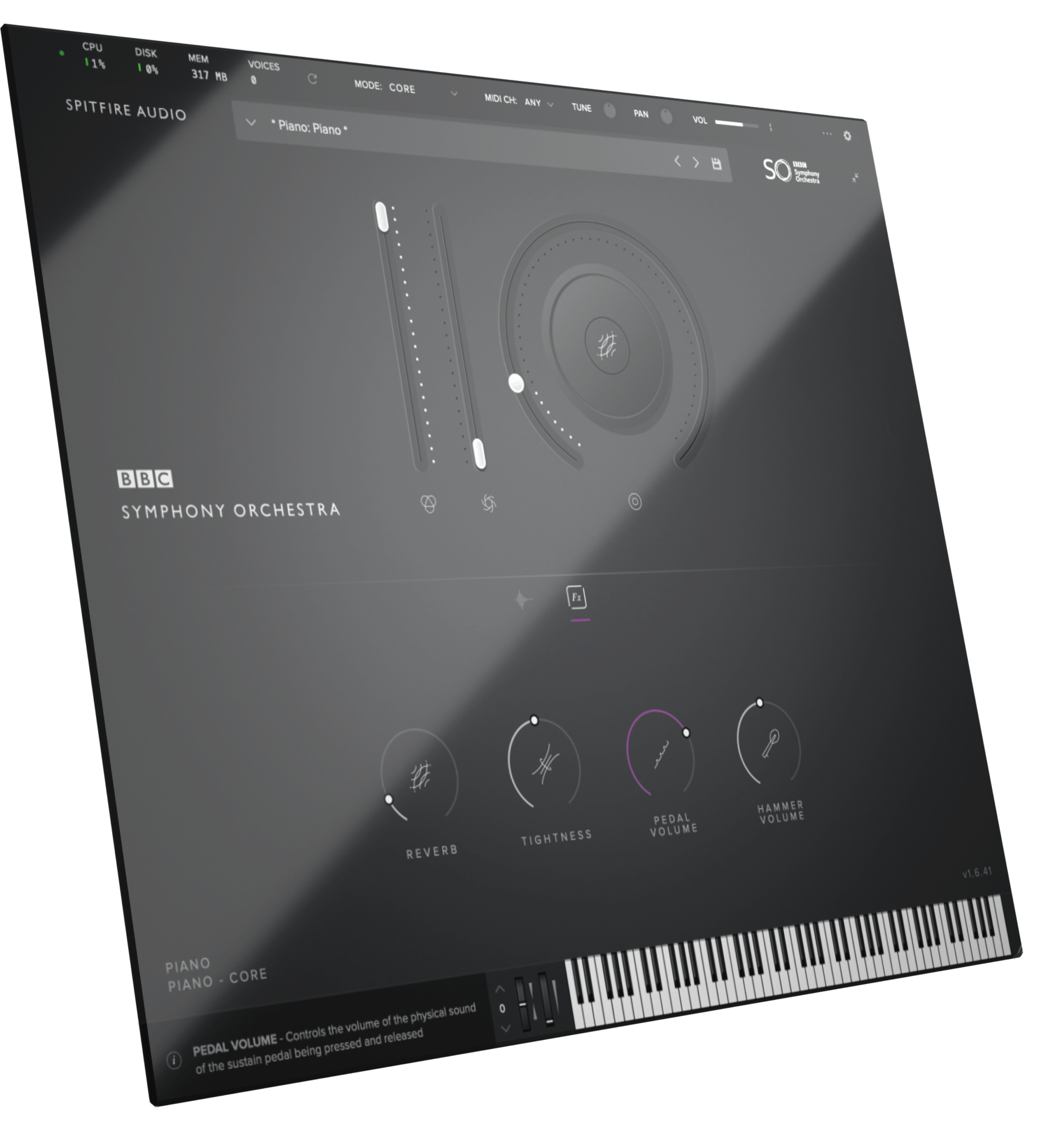 BBCSO Piano Core plugin interface