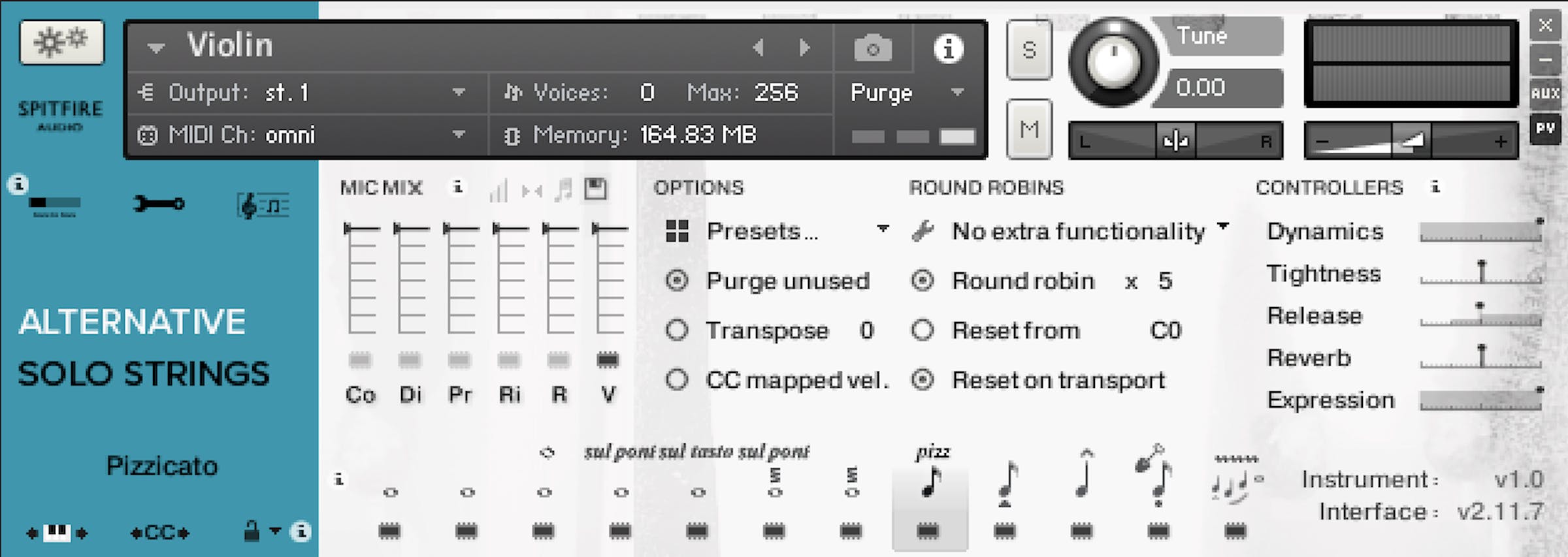 Alternative Solo Strings controls GUI