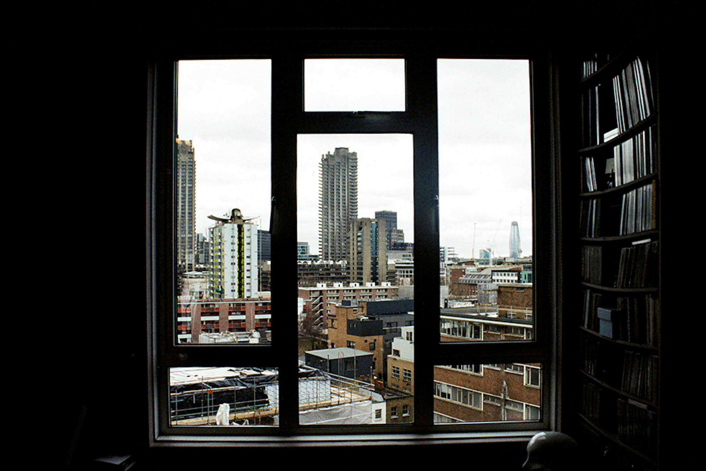 Skyscrapers through a window