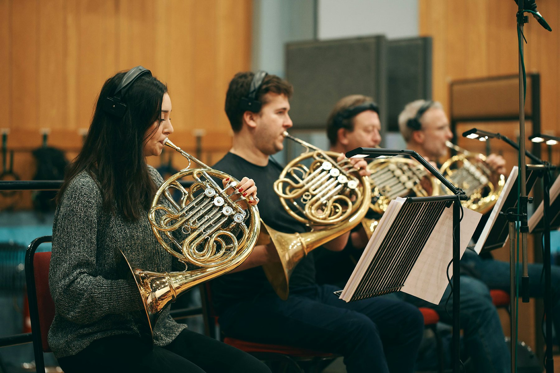 Brass section during recording session