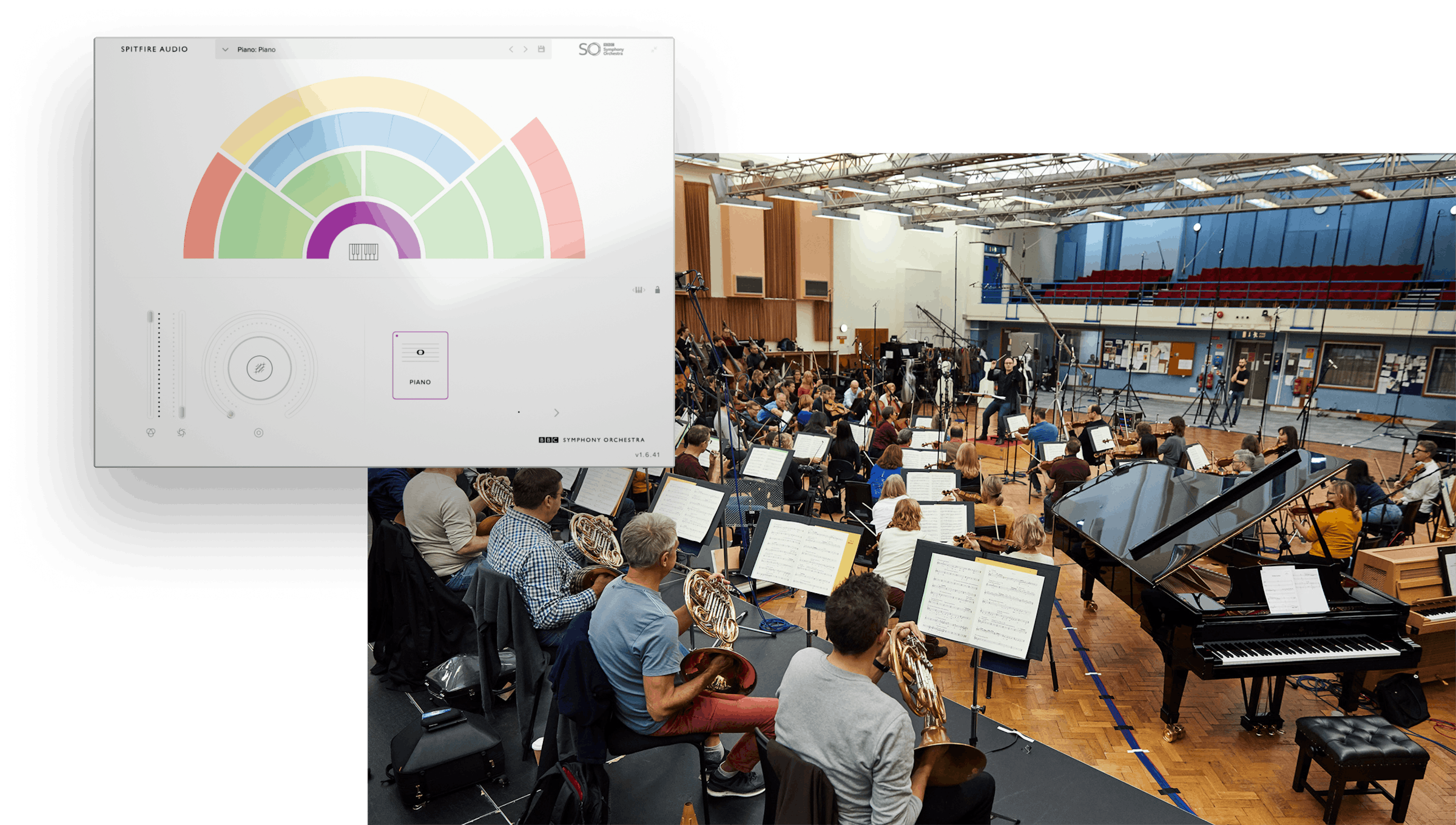 Left: BBCSO Discover plugin. Right: The full orchestra with piano.